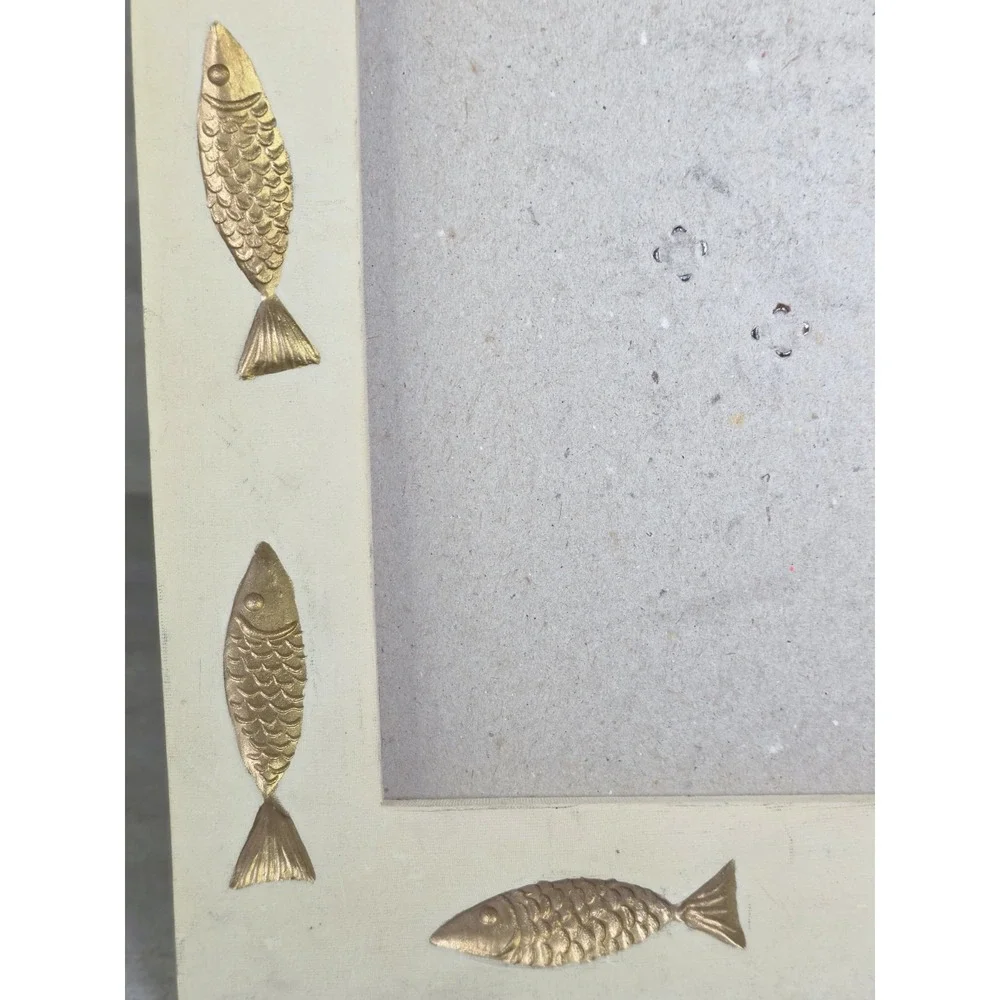 Off-white Resin photo frame embossed gold-tone metallic fish accents Coastal 4x6